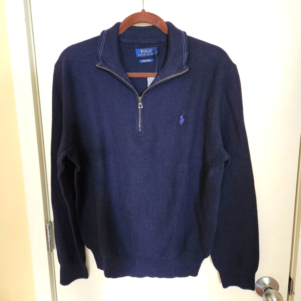NWT Men's POLO Ralph Lauren Zip Front Sweater Navy LG